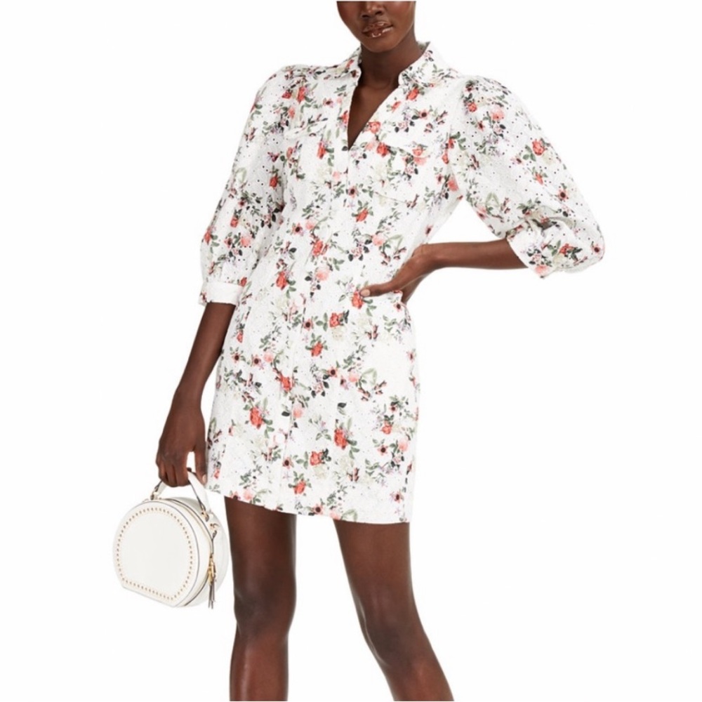 INC International Concepts | Printed Puff-Sleeve Eyelet Dress (6)